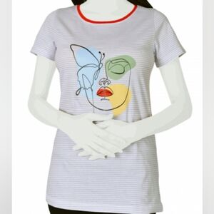 Striped Graphic Pajama Tee with Red Accents